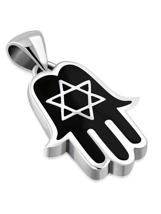 Other - Sterling Star David in Onyx Enamel Hamsa pendant necklace